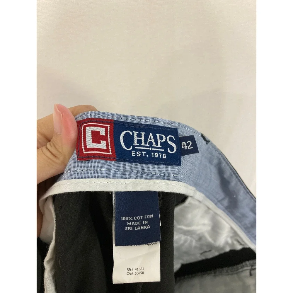 New Chaps‎ Mens Chino Shorts size 42 Black Flat Front Cotton Casual